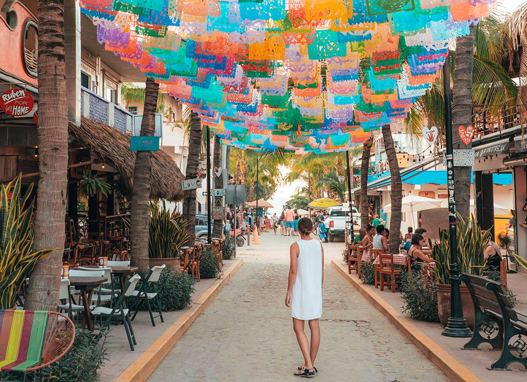 Colorful street in Sayulita Nayarit Mexico