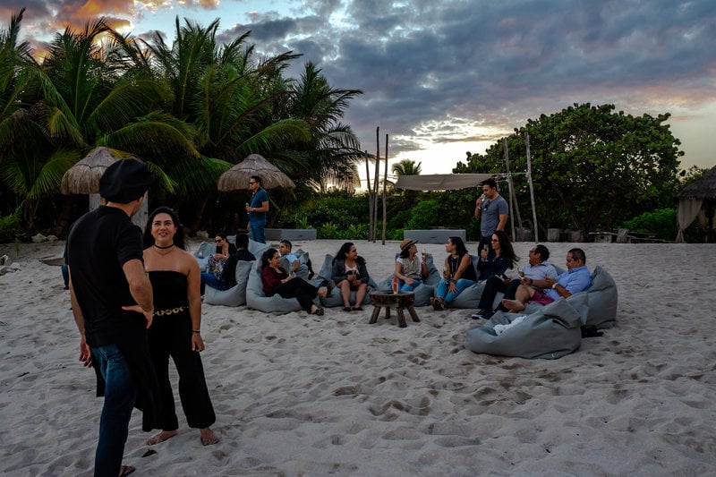 group socializing at punta venado beach club
