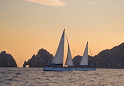 luxury sail boats at sunset in cabo