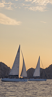 luxury sail boats at sunset in cabo