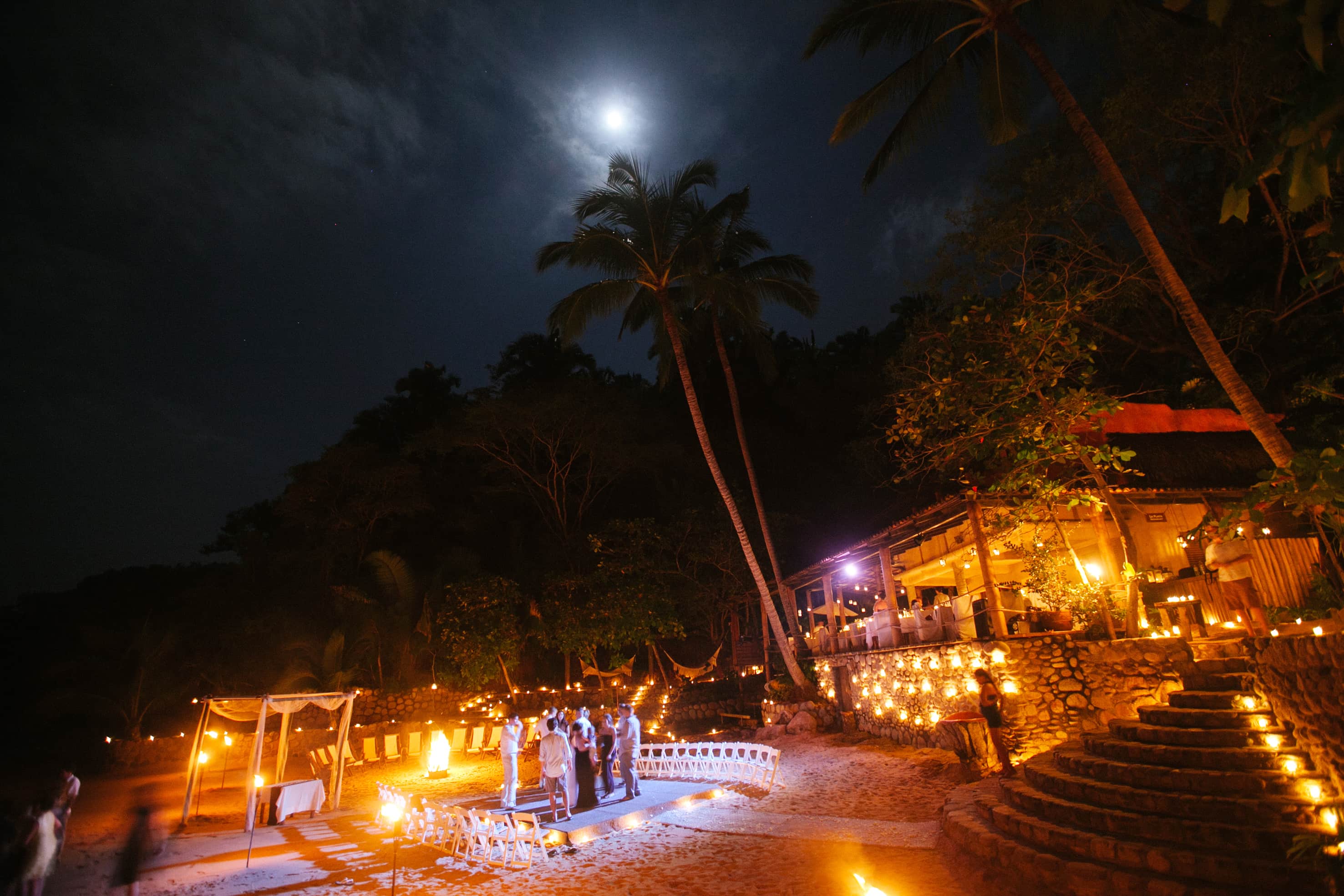 las caletas beach wedding venue at night