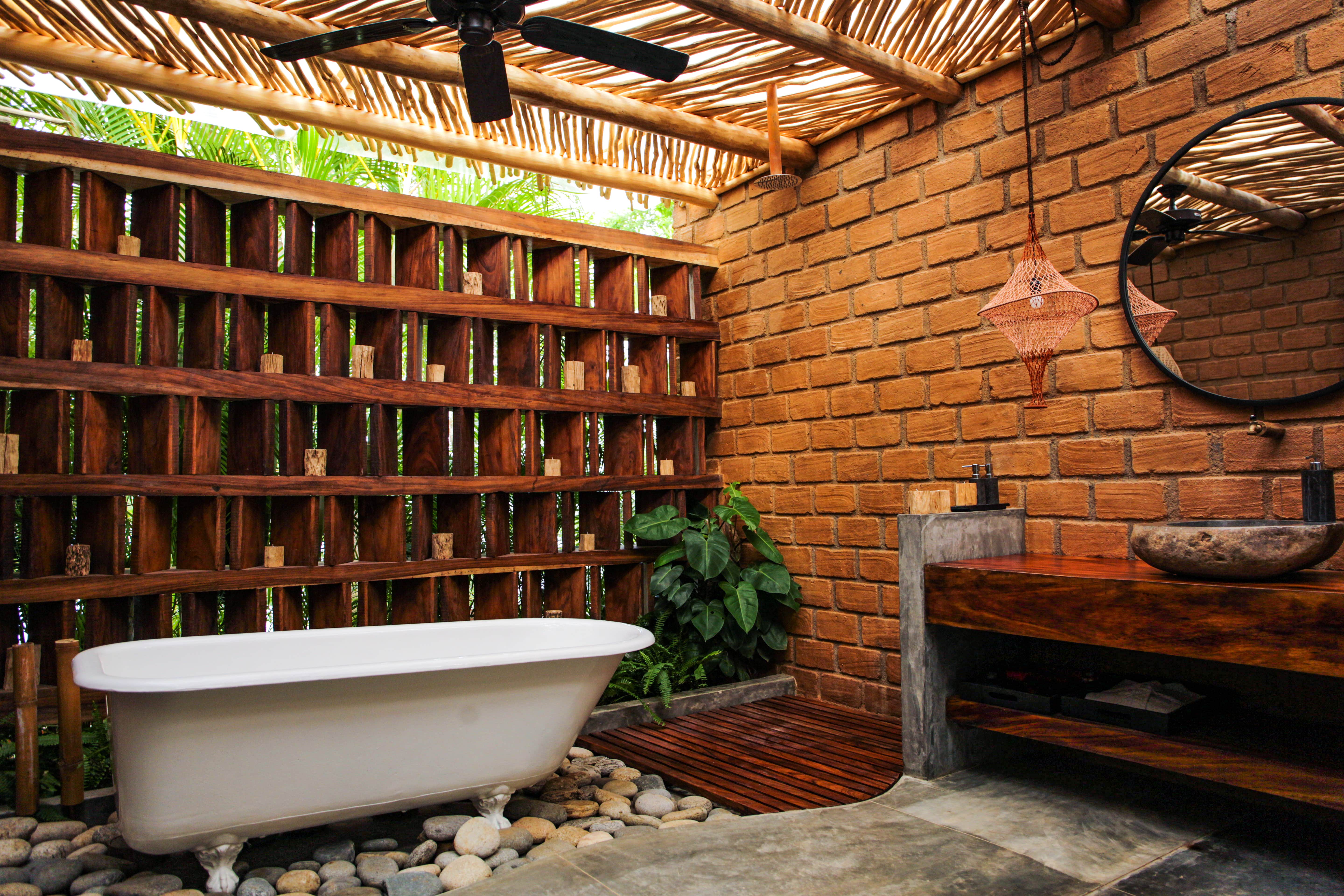 bath and shower room at las caletas beach wedding venue