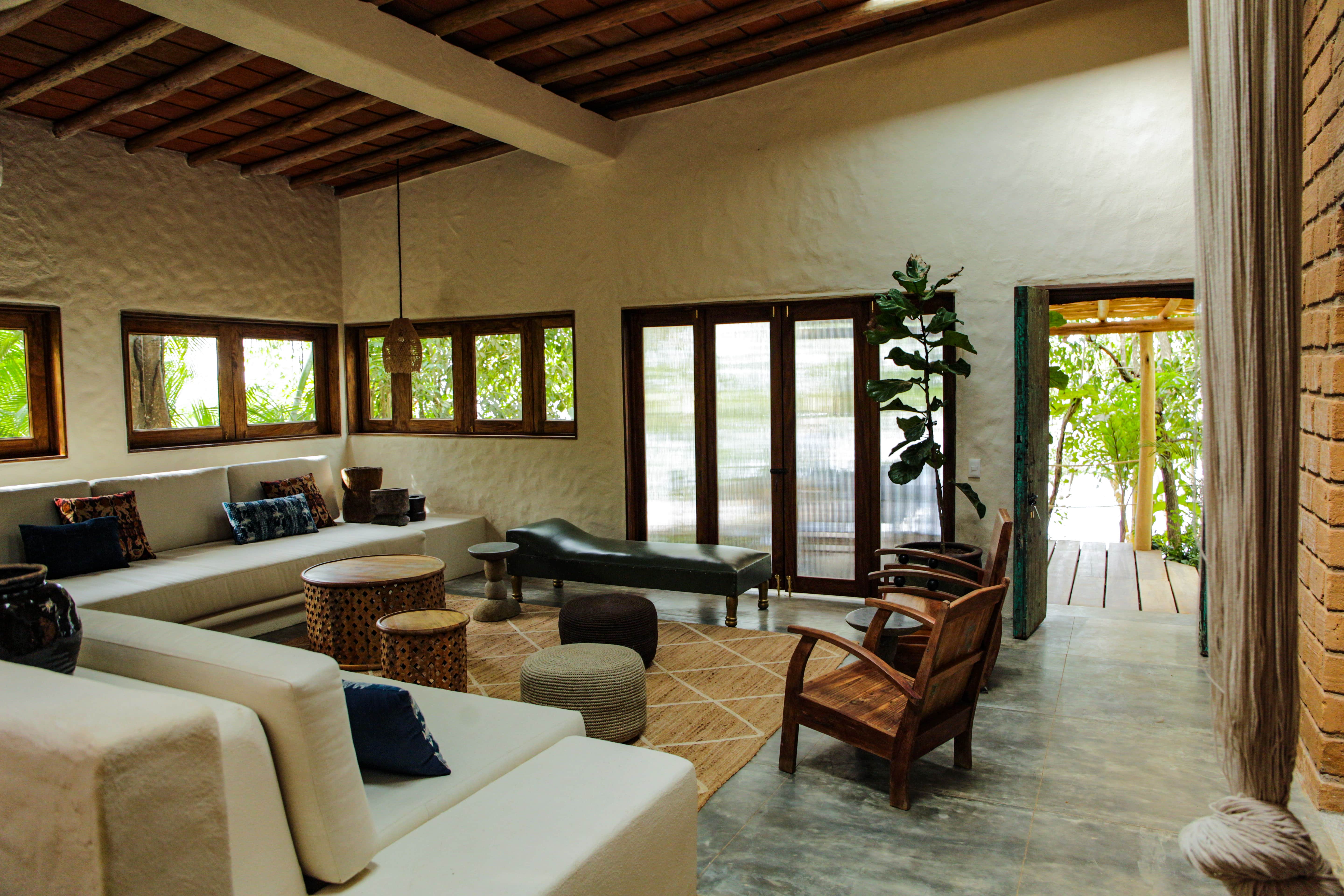 indoor lounge room at las caletas beach wedding venue