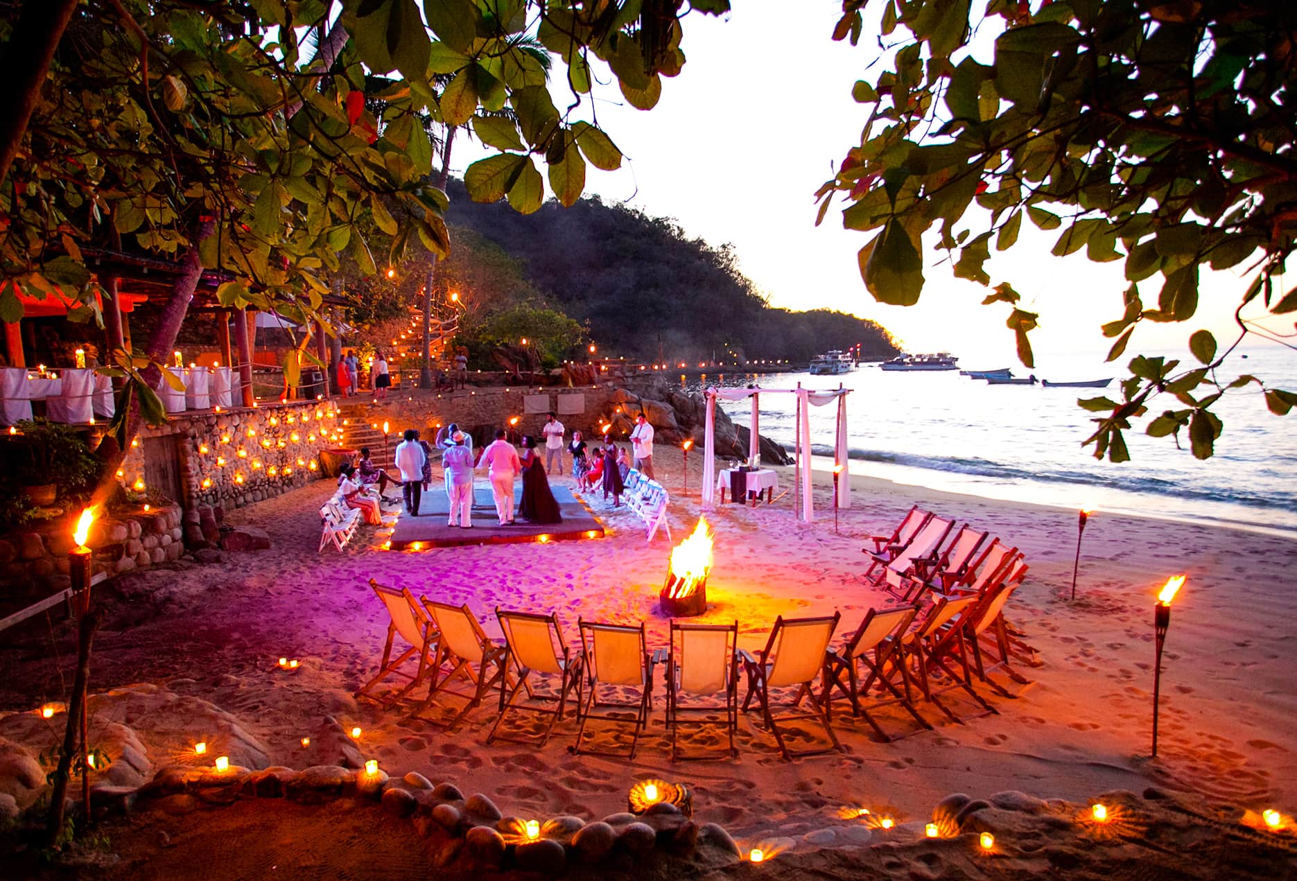 bonfire at las caletas beach wedding