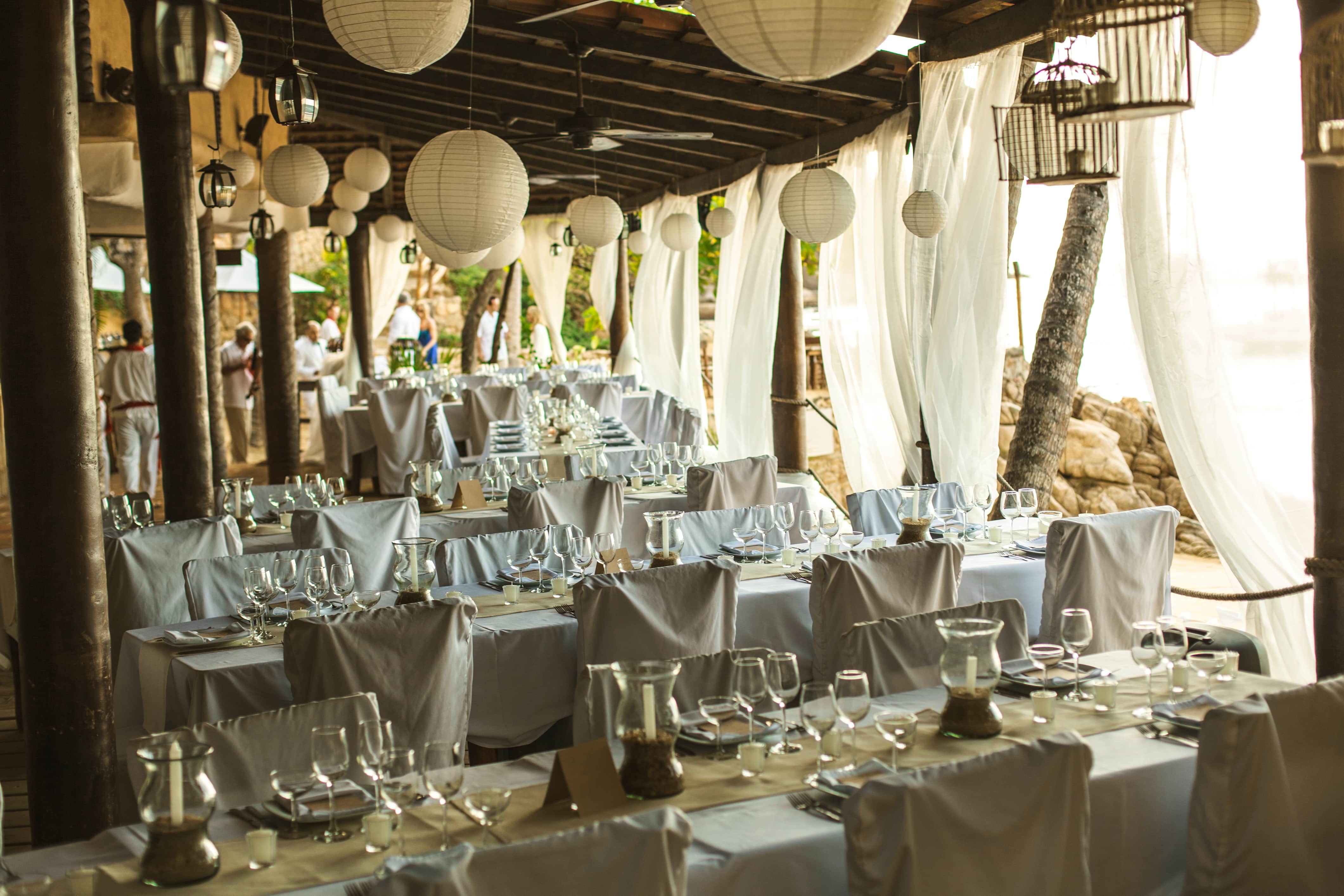 dining tables at las caletas beach wedding venue