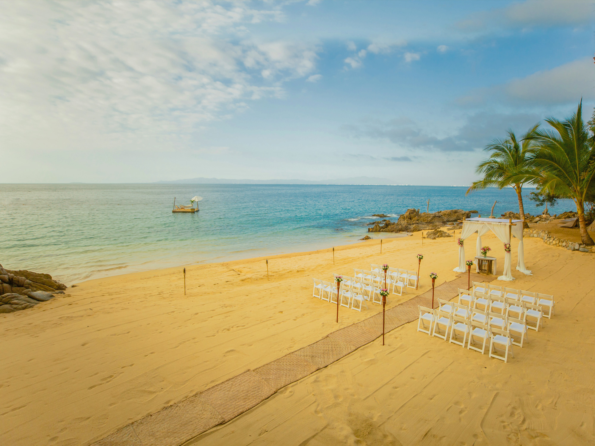 Wedding ceremony setting at Las Caletas beach