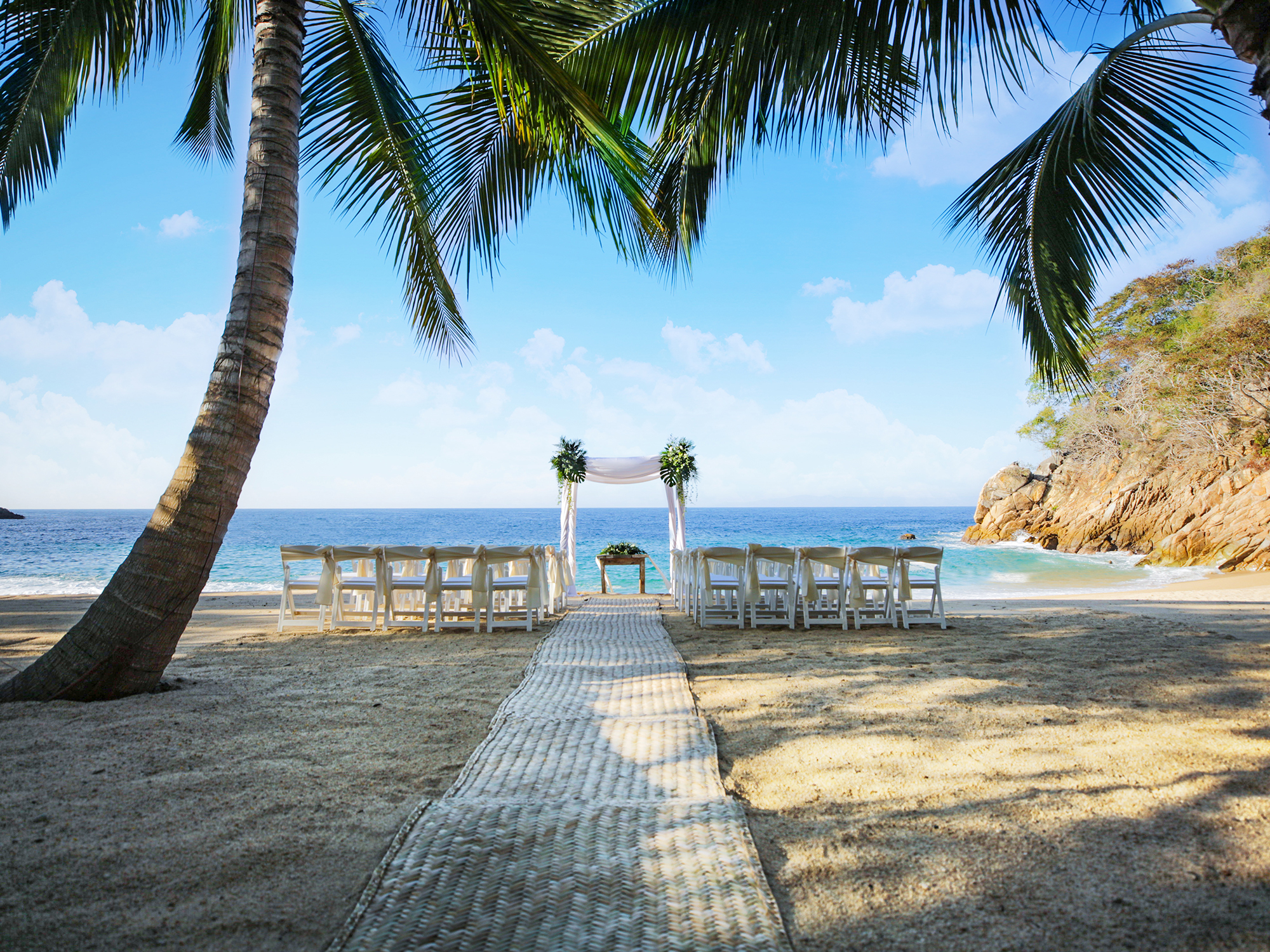 Wedding ceremony setting at Majahuitas beach