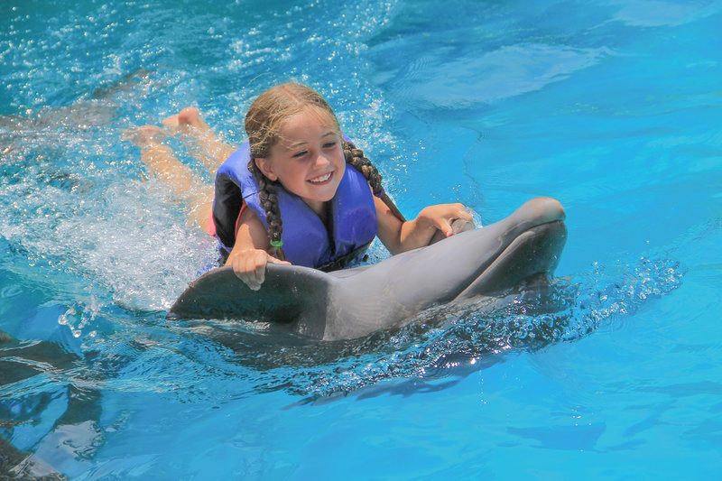 Young girl taking a dolphin ride in Puerto Vallarta