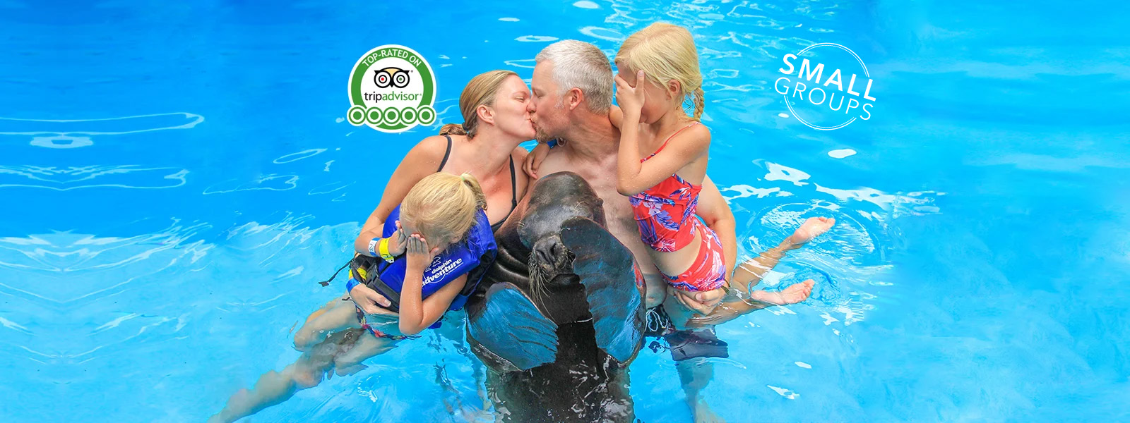 Family photo with a sea lion | Dolphin Adventure | Vallarta Adventures