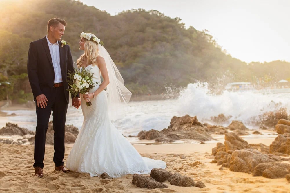 A bride and groom on the beach in Puerto Vallarta