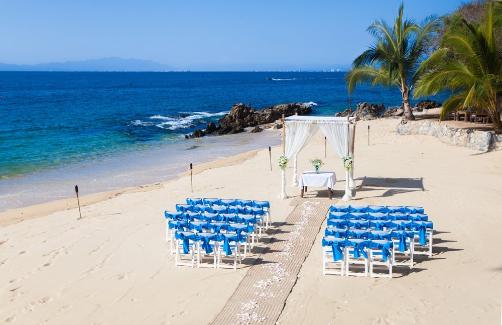 Beach wedding ceremony setup at Las Caletas, Puerto Vallarta