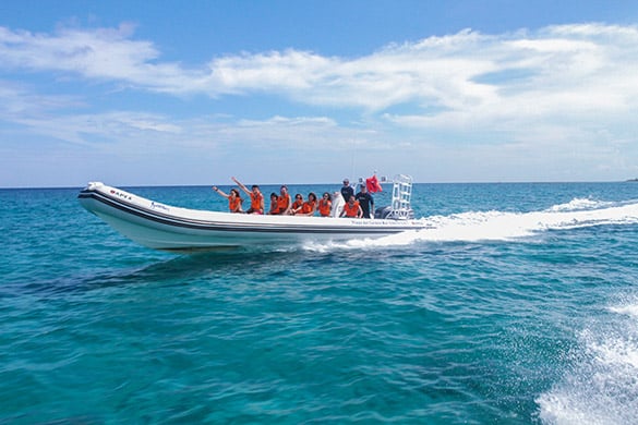 Small group on speed boat during Cozumel snorkeling tour