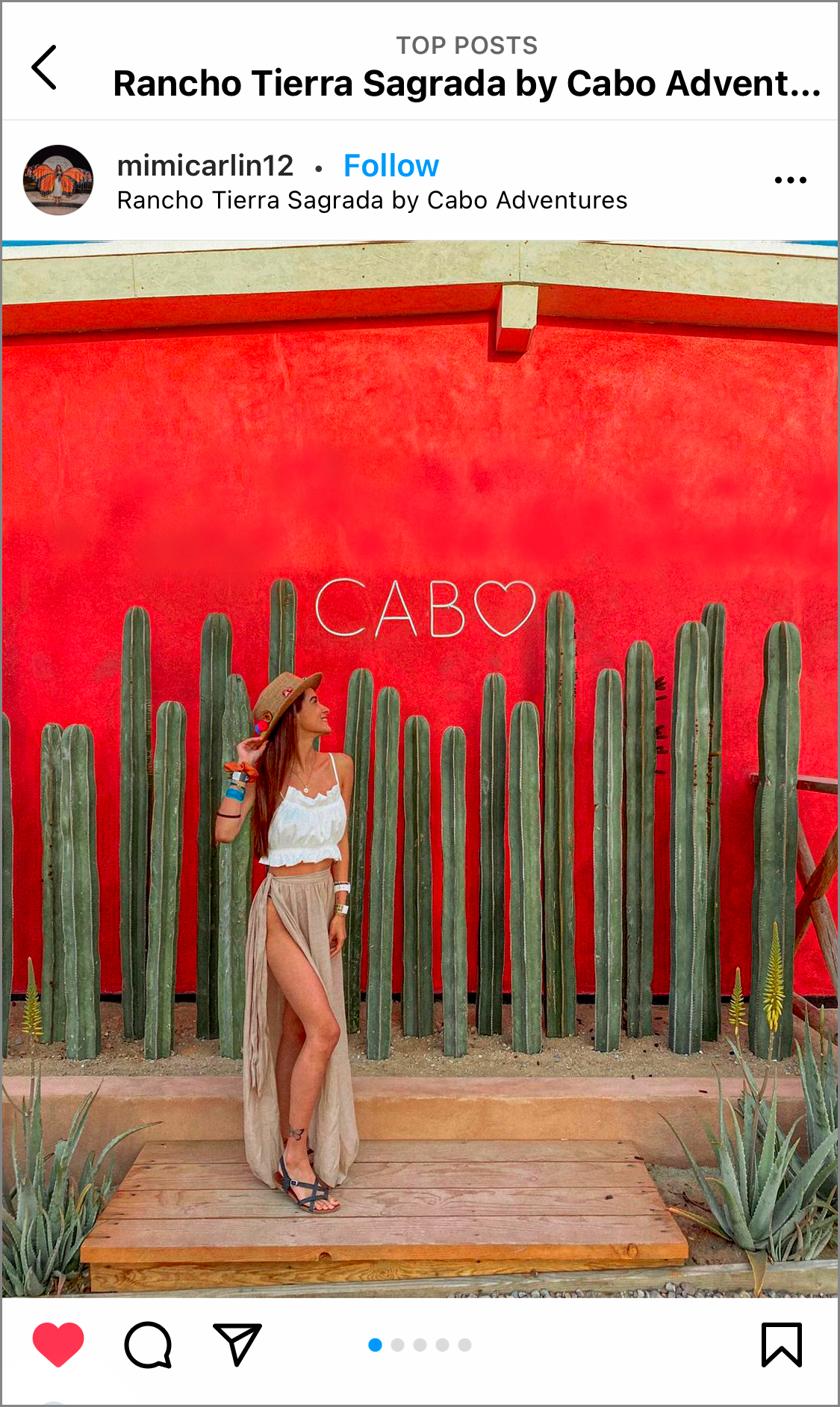 instagram post of Cabo Mexico, at Tierra Sagrada
