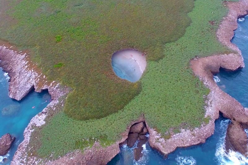 Aerial view of hidden beach at Marietas Islands