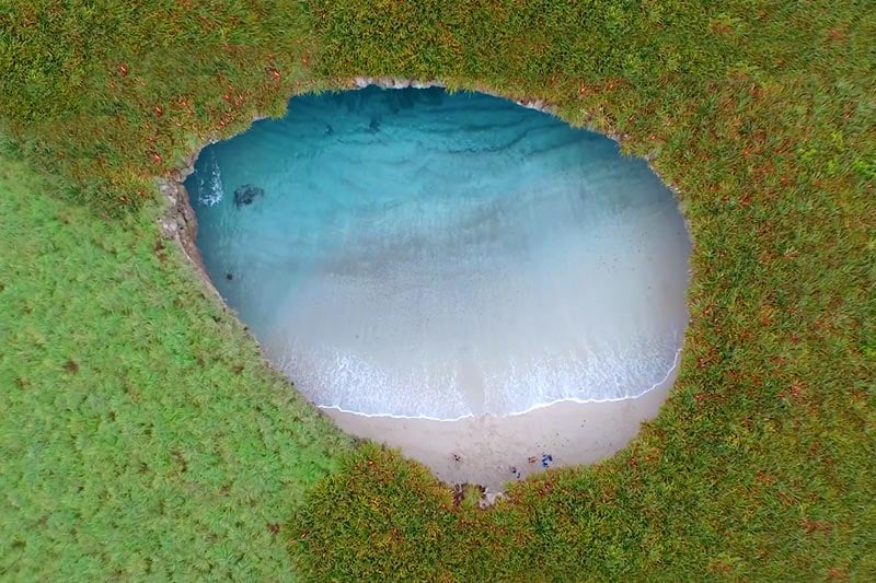 Aerial view of hidden beach at Marieta Islands