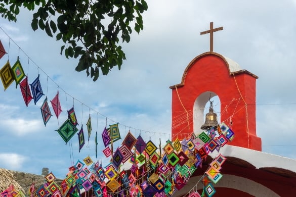 Sayulita church decorated with ojos de Dios