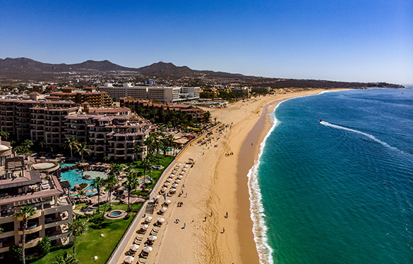 Birds-eye-view beach & resorts in Cabo San Lucas