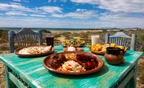 delicious latin food on a table with a view