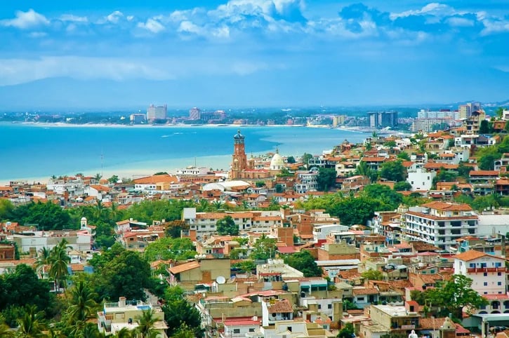 An aerial view of a town in Puerto Vallarta